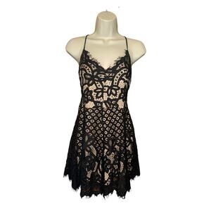 Express black lace halter lace up romper size 8‎